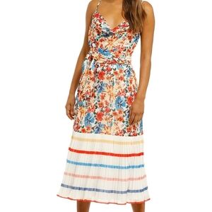 La Maison Talulah Merengue Blue Red Floral Tropicana Striped Midi Dress